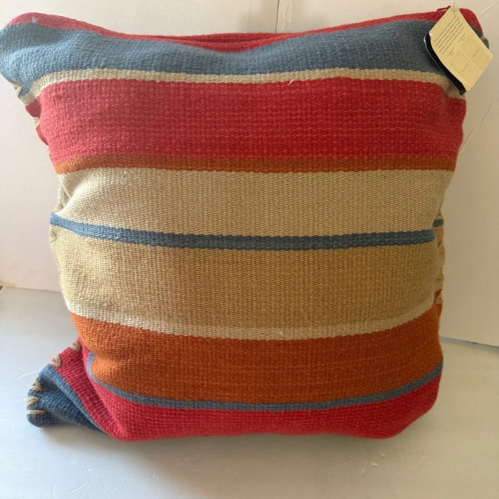 Pottery Barn Dhurrie Stripe Pillow Cover‎ 20x20 Woven Multicolor Red Blue Orange